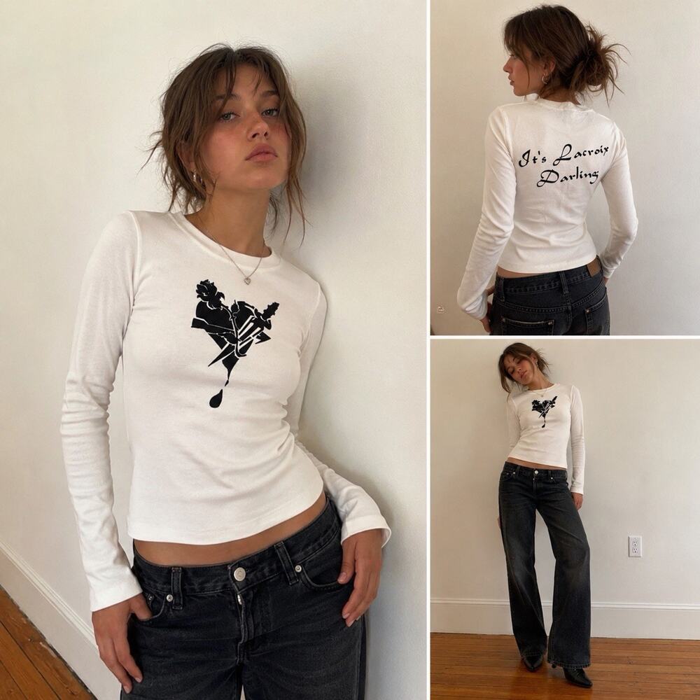 Vintage Christian Lacroix Jeans Y2K Deadstock NWT Graphic Baby Tee USA Sz Small